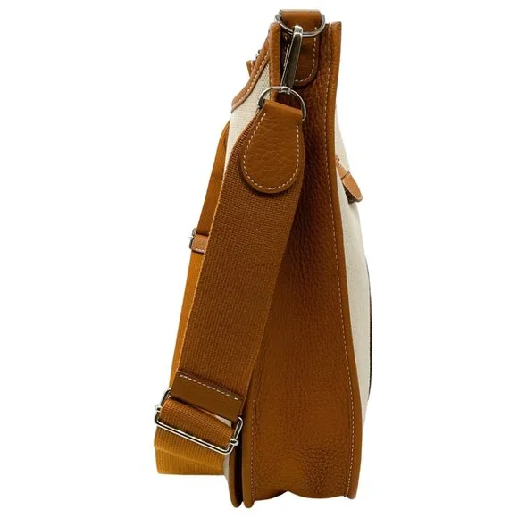 Hermes Beige / Cognac Toile / Clemence Leather Evelyn III GM - Picture 2 of 12